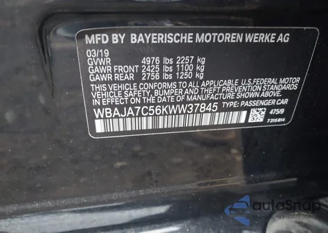 2019 BMW 530I xDrive from USA, damaged, VIN WBAJA7C56KWW37845